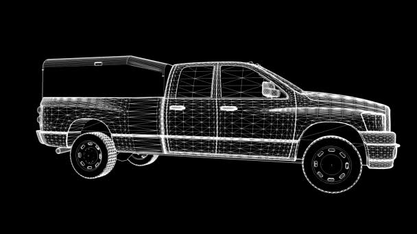 Modèle tridimensionnel d'une camionnette en forme d'objet en maille polygonale. La caméra se déplace fait le survol . — Video