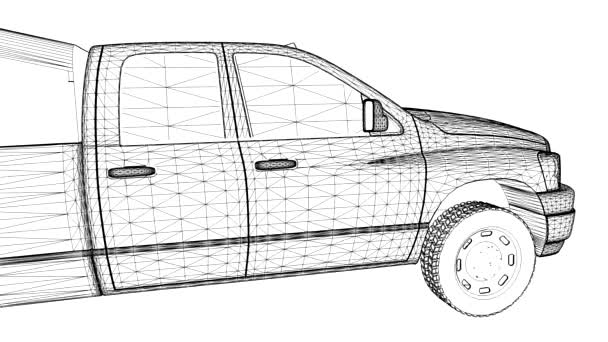 Un modello tridimensionale di un pick-up a forma di oggetto in rete poligonale. La fotocamera si muove rende il flyby . — Video Stock