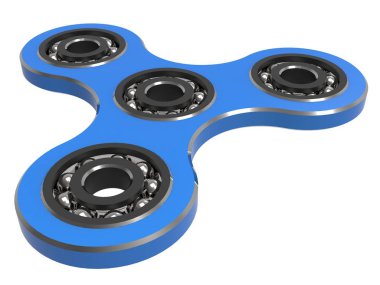 Spinner stres giderici oyuncak üzerinde beyaz backgrond mavi kıpır. 3D çizim.