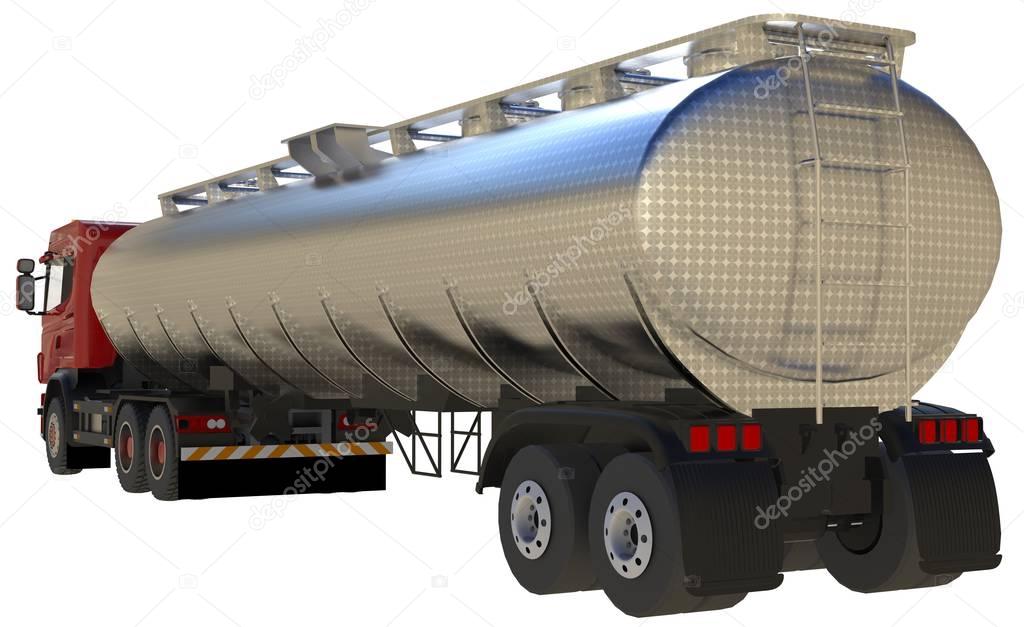 Large red truck tanker with a polished metal trailer. Views from all sides. 3d illustration.