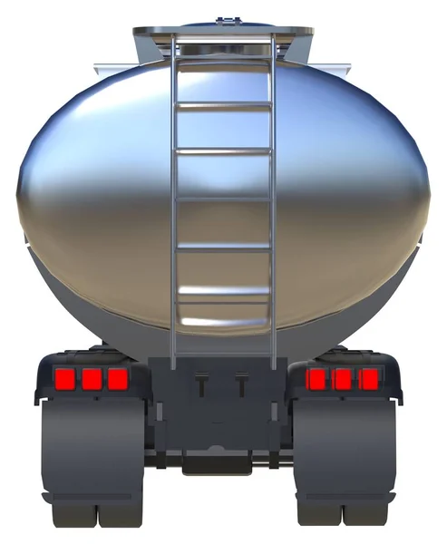 Large white truck tanker with a polished metal trailer. Views from all sides. 3d illustration. — Stock Photo, Image