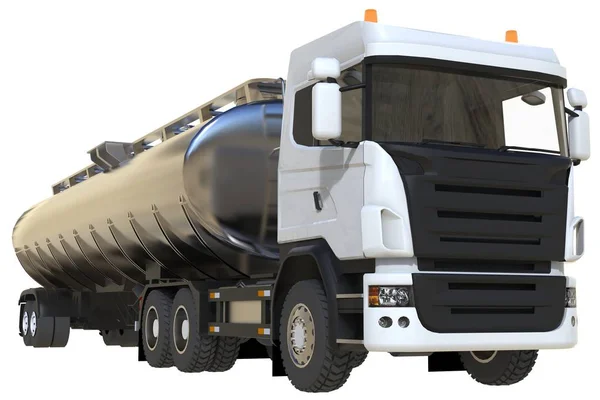 Gran camión cisterna blanca con un remolque de metal pulido. Vistas desde todos los lados. ilustración 3d . —  Fotos de Stock