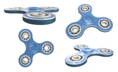 Set topluca spinner stres giderici oyuncak mavi beyaz backgrond. 3D çizim.