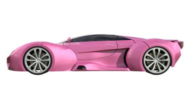 Kavramsal pembe yarış otomobili. 3D çizim.