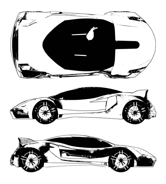 Set di immagini vettoriali di una vettura sportiva concettuale. Specie da diversi lati . — Vettoriale Stock