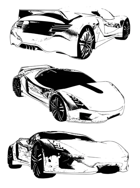 Conjunto de imágenes vectoriales de un coche deportivo conceptual. Especies de diferentes lados . — Archivo Imágenes Vectoriales