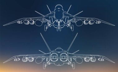Askeri jet avcı uçağı siluetleri kümesi. Dağılım çizim çizgileri uçaklarda görüntüsünü
