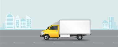 Sarı kamyon şablonu. Kargo van vektör çizim Eps 10 beyaz arka plan üzerinde izole. Şehir ticari araç teslim.