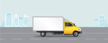 Sarı kamyon şablonu. Kargo van vektör çizim Eps 10 beyaz arka plan üzerinde izole. Şehir ticari araç teslim.