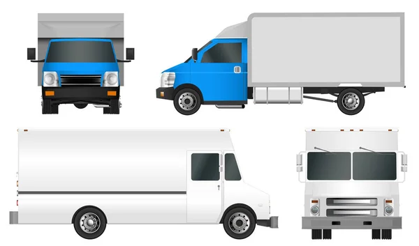 Ställ in lastbil mall. Cargo van vektor illustration Eps 10 isolerade på vit bakgrund. Stadens kommersiella fordon leverans. — Stock vektor