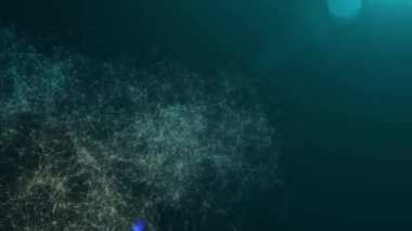 Kavramsal spor araba. Araba döner ve bireysel noktaları ve çizgileri uzayda bir Birleşik toplanan bütün. bir degrade siyah ve mavi arka plan ve parlamayı ile 3D video