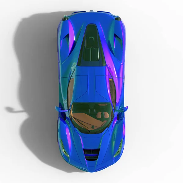 Deportes coche vista superior. La imagen de un coche deportivo de perlas azul violeta sobre un fondo blanco. ilustración 3d . — Foto de Stock