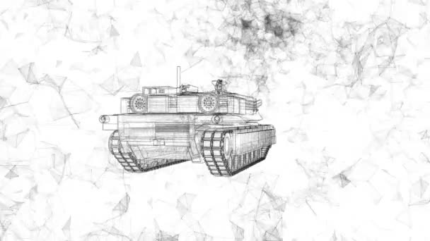Battle tank of the us army in the form of holographic lines. Revolve around polygons. — Stock Video