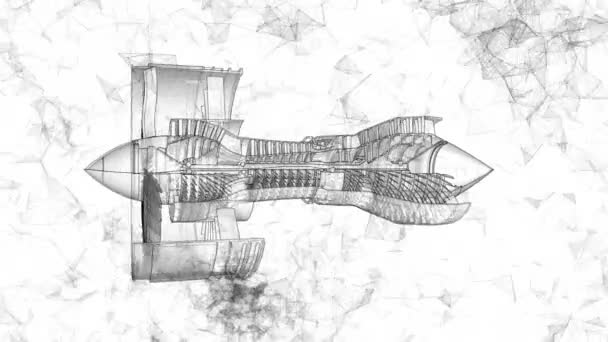 Straalmotor van een moderne personenauto of transportvliegtuig met een dwarsdoorsnede in de lengte waardoor meer toont duidelijk de constructie. — Stockvideo