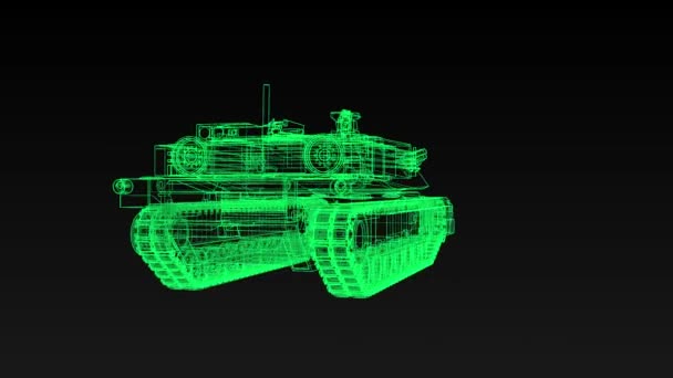 Strijd tank van het Amerikaanse leger in de vorm van holografische lijnen. — Stockvideo