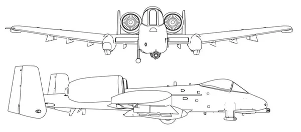 Set di silhouette da caccia jet militari. Immagine di velivoli in linee di contorno — Vettoriale Stock