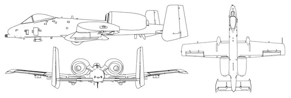 軍のジェット戦闘機のシルエットのセット。輪郭線を描画での航空機の画像 — ストックベクタ