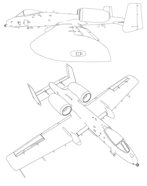 Set di silhouette da caccia jet militari. Immagine di velivoli in linee di contorno — Vettoriale Stock