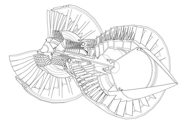 Turbo jetmotor flygplan. Vektor linje illustration. — Stock vektor
