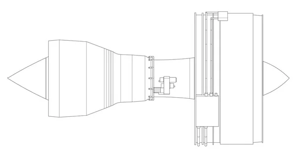 Avión motor turbo jet. Ilustración de línea vectorial . — Vector de stock