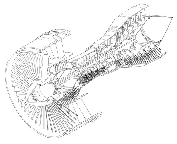 Turbo jetmotor flygplan. Vektor linje illustration. — Stock vektor