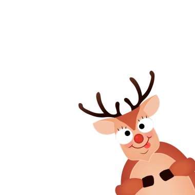 Noel Reindeer. Şirin ve komik karakter geyik. Noel kartı. Vektör çizim.