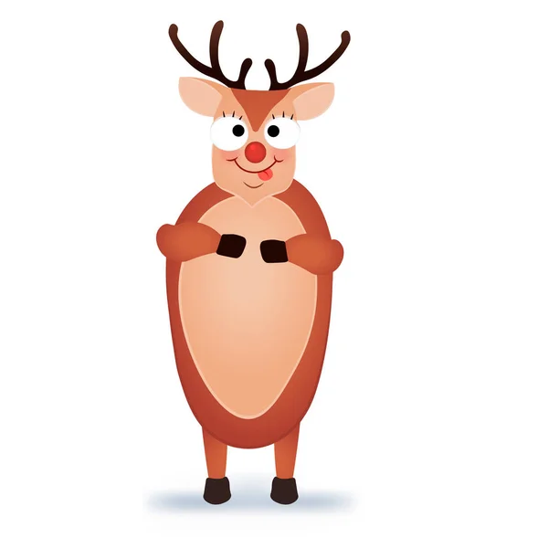 Renos de Navidad. Lindo y divertido personaje de ciervo. Tarjeta de Navidad. Ilustración vectorial . — Archivo Imágenes Vectoriales