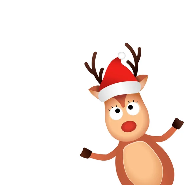 Rena de Natal com chapéu de Natal. Bonito e engraçado personagem veado. Cartão de Natal. Ilustração vetorial . —  Vetores de Stock