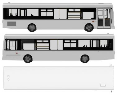 Şehir otobüs şablonu. Yolcu taşımacılığı. 3D çizim.