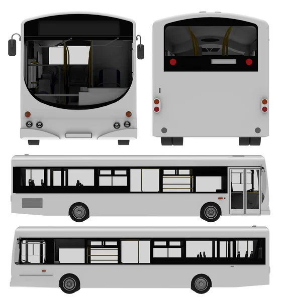 Városi busz sablon. Személyszállítás. 3D-s illusztráció. — Stock Fotó