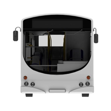 Şehir beyaz veri yolu şablonu. Yolcu taşımacılığı. 3D çizim.