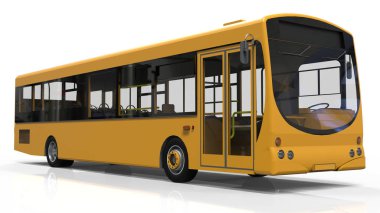 Şehir sarı otobüs şablonu. Yolcu taşımacılığı. 3d illüstrasyon.