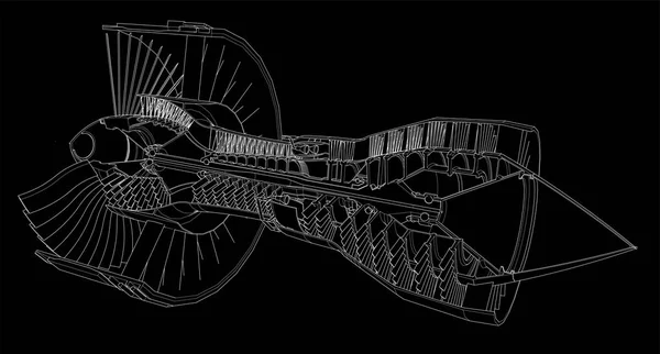 Турбореактивный двигатель. Векторная линейная иллюстрация . — стоковый вектор