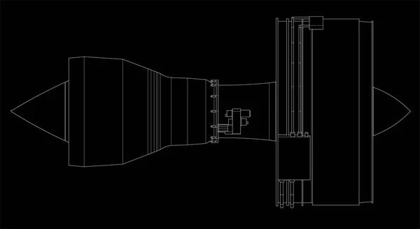 Avión motor turbo jet. Ilustración de línea vectorial . — Vector de stock