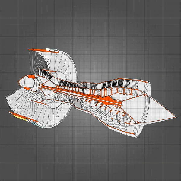 Aeromobile turbo jet. Illustrazione della linea vettoriale . — Vettoriale Stock