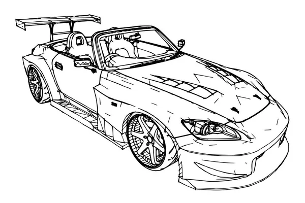 Auto sportive. Illustrazione dello stile della grafica lineare disegnata a mano . — Vettoriale Stock
