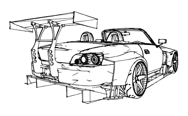 Sportwagen. Stock illustratie in de stijl van handgetekende lineaire afbeeldingen. — Stockvector