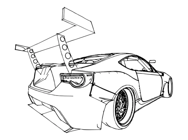 Sportwagen. Stock illustratie in de stijl van handgetekende lineaire afbeeldingen. — Stockvector