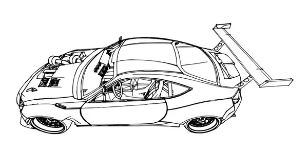 Sportwagen. Stock illustratie in de stijl van handgetekende lineaire afbeeldingen. — Stockvector