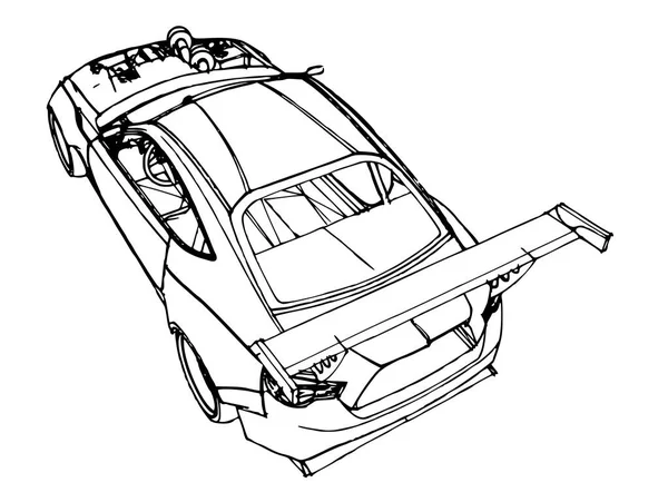 Coche deportivo. Stock Ilustración en el estilo de gráficos lineales dibujados a mano . — Vector de stock