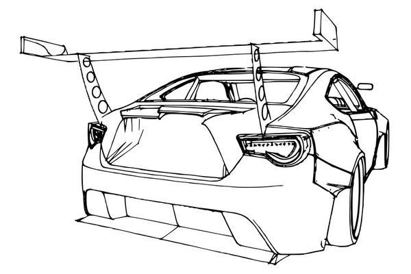 Voiture de sport. Illustration dans le style des graphiques linéaires dessinés à la main . — Image vectorielle