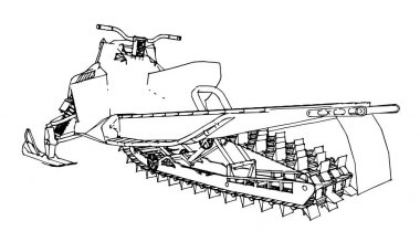Kar araci. Vektör çizim el yapımı bir tarzda. Ekipman farklı iki tarafın türleri