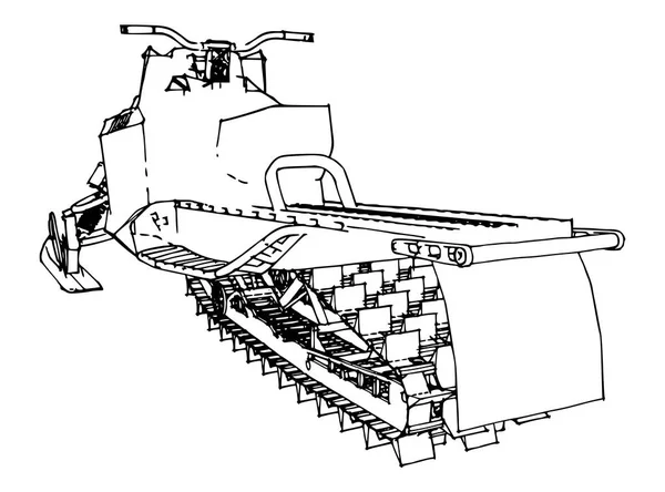 Motoneige. Illustration vectorielle dans un style fait main. Types d'équipements de différents côtés — Image vectorielle