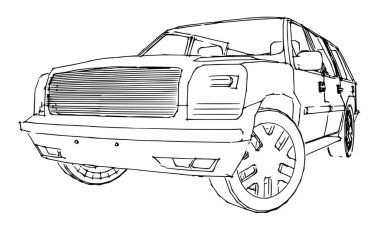 Suv otomobil anahat bir el çizim.