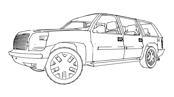 SUV auto outline tekening van een hand. — Stockvector