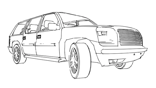 Suv el esquema del automóvil el dibujo de la mano . — Vector de stock