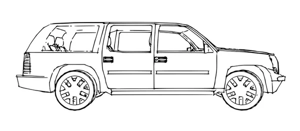 Suv dessin de contour de voiture d'une main . — Image vectorielle