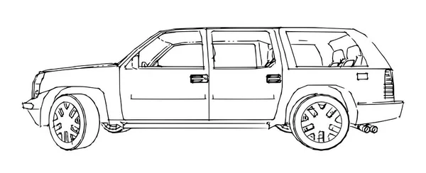 SUV autó szerkezeti rajza egy kéz. — Stock Vector