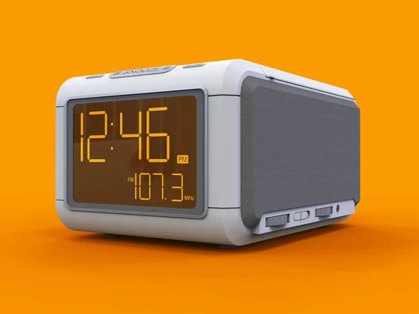 Reloj despertador de radio sobre fondo naranja. renderizado 3d . — Foto de Stock