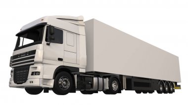 Bir yarı römork ile büyük beyaz kamyonet. Grafik yerleştirmek için şablon. 3D render.